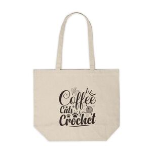 Coffee, Cats, & Crochet Custom Canvas Tote Bag